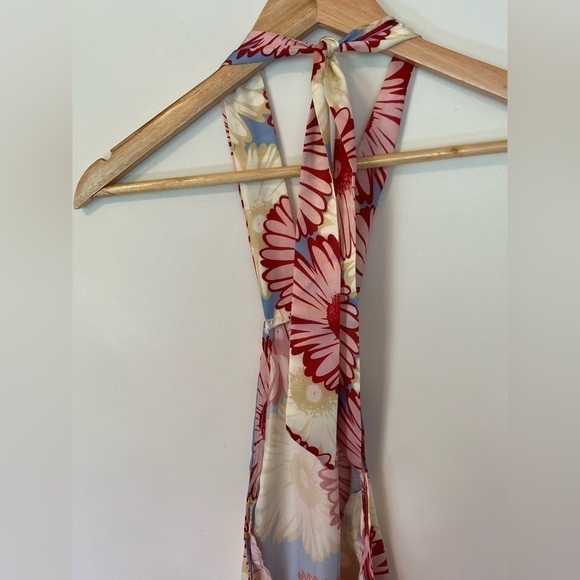 Double Crazy Floral Print Tied Backless Slit Hem Bodycon Dress - Picture 8 of 10